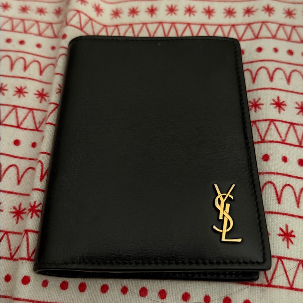Saint Laurent Black Wallet with Gold Logo